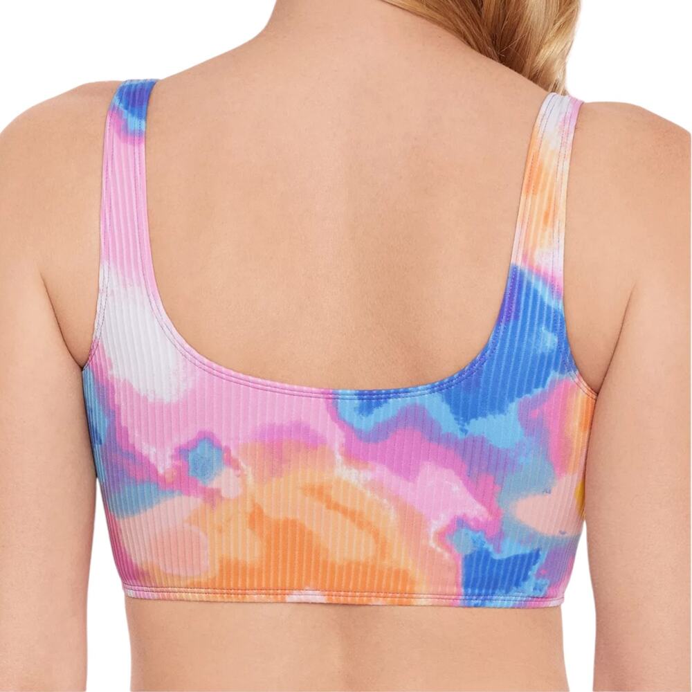 Salt + Cove Pink Blue Tie-Dye Ribbed Scoop Swim Top - Picture 2 of 3